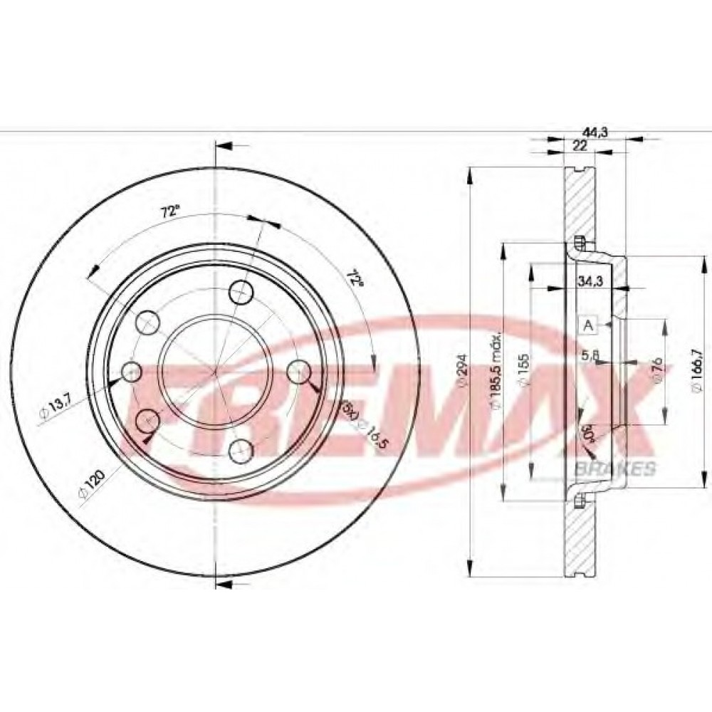 STABDŽIŲ DISKAS VW CRAFTER 30-50, MULTIVAN T5/T6, TOURAN, TRANSPORTER T5 1.9D-3.2 04.03-